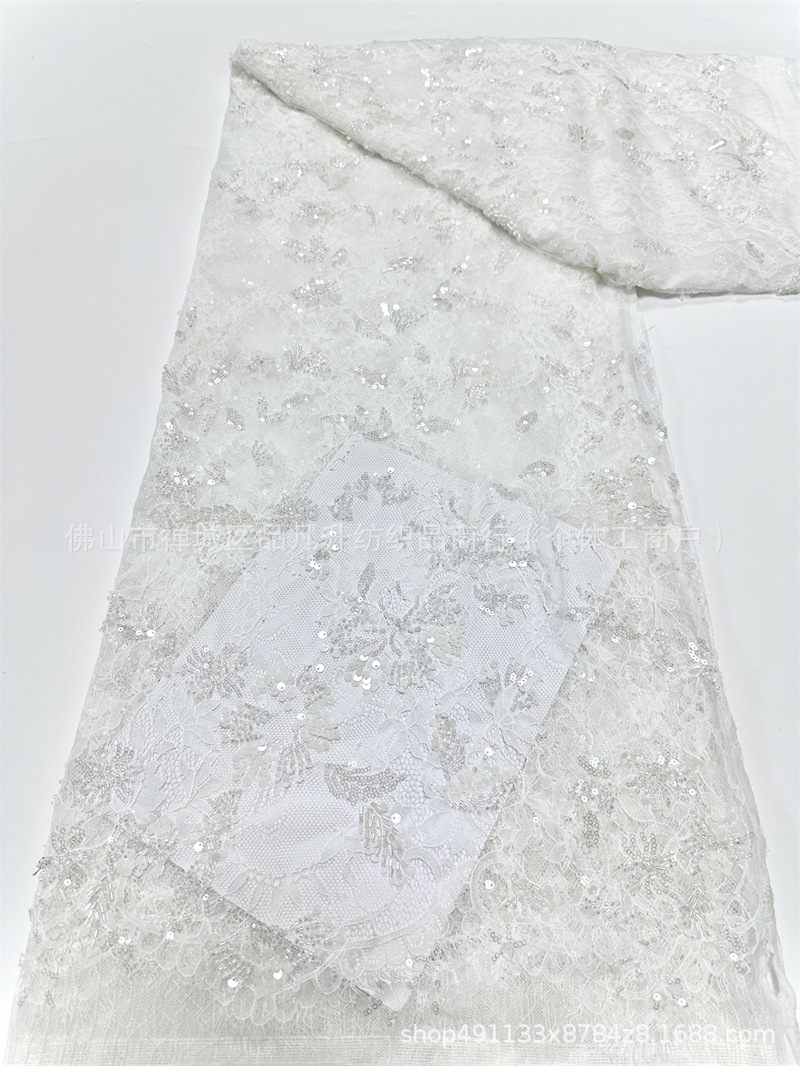 Niche Zhong lujo ligero Gao vestido vestido tela 3m encaje pestañas bordado tela de encaje bordado de perlas