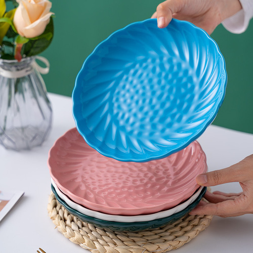  New Home Bright Spiral Ceramic Dish Plate Western Food Flat Plate Shallow Plate Butterfly Salad Plate Wholesale Cross-Border