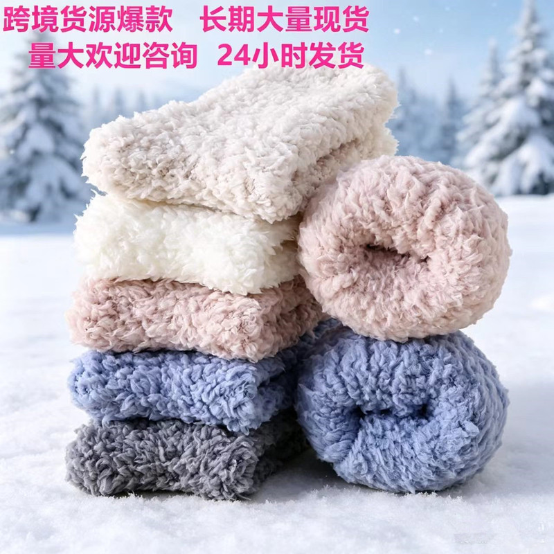 Cross-Border Supply Women's Slipper Socks, Non-Shedding Plush Socks, Fluffy Thick Socks, Coral Fleece Sleep Socks for Home Use