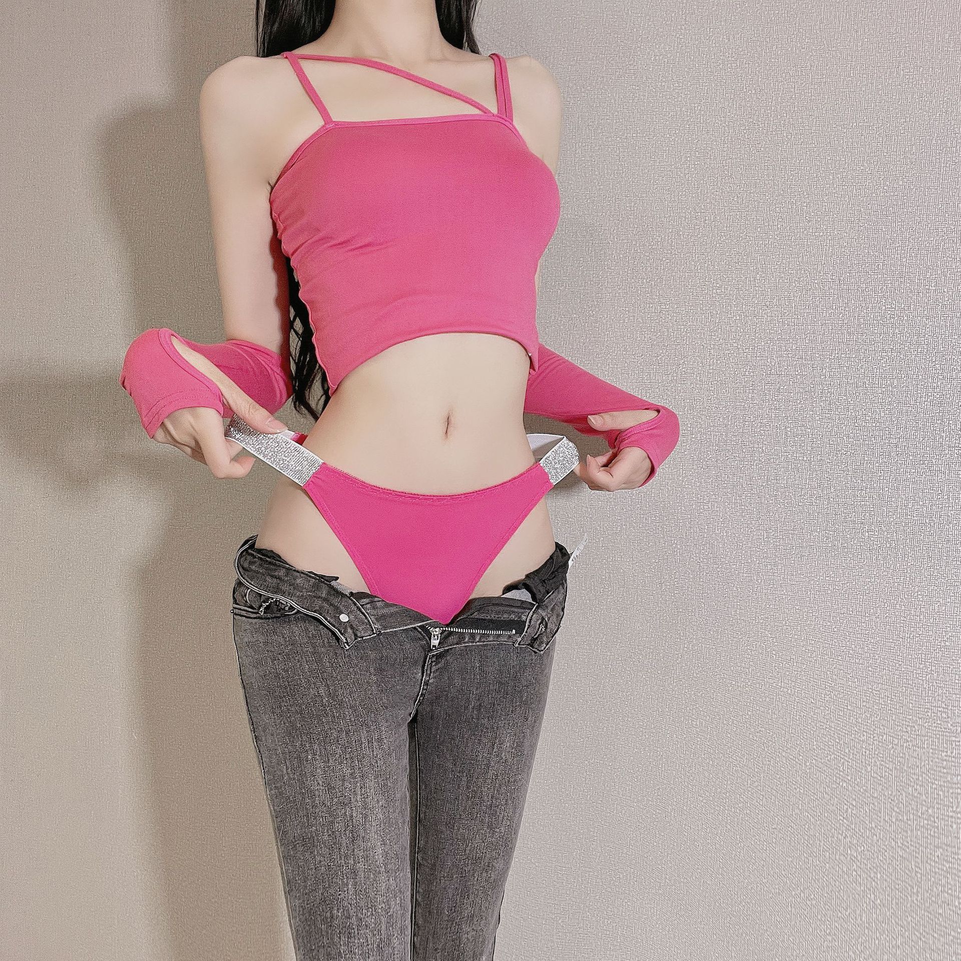 Color Block Low Waist Thong Panties display picture 1