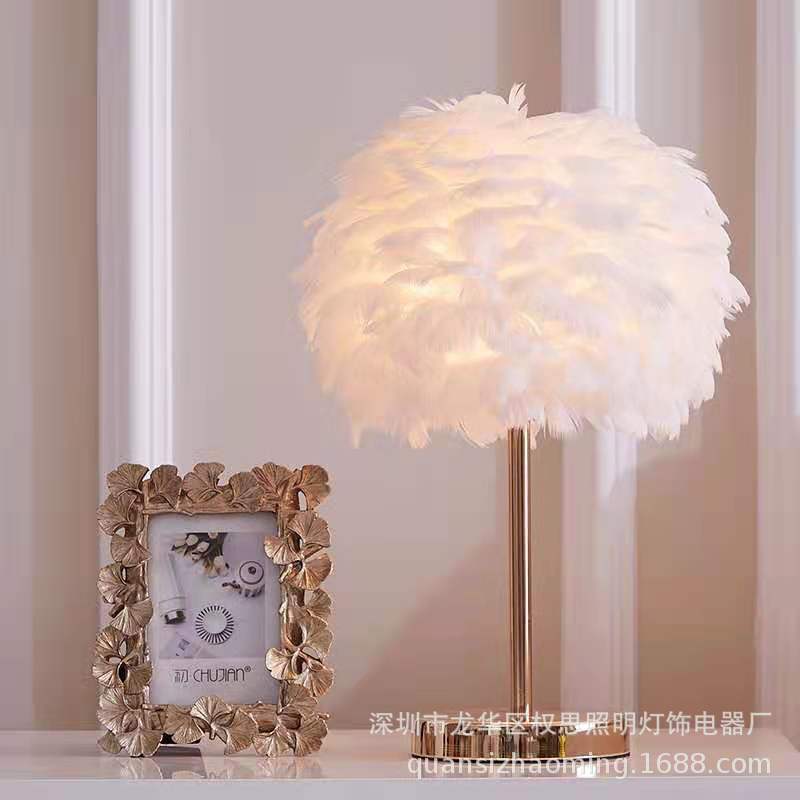 Nordic Decorative Cross-border Table Lamp Living Room ins Girl Style Bedroom Bedside Lamp Internet Celebrity Creative Ostrich Feather Table Lamp