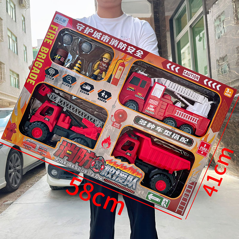 Juego de coches de juguete para niños: excavadora de simulación con retroceso inercial, camión de bomberos y coche de juguete de ingeniería.