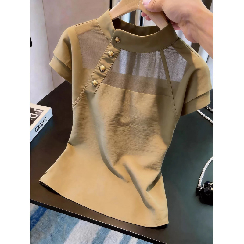 9 Colors Available, Super Stylish Mesh 2026 Summer New Korean Style Short-Sleeve Blouse with a Unique Design for Women