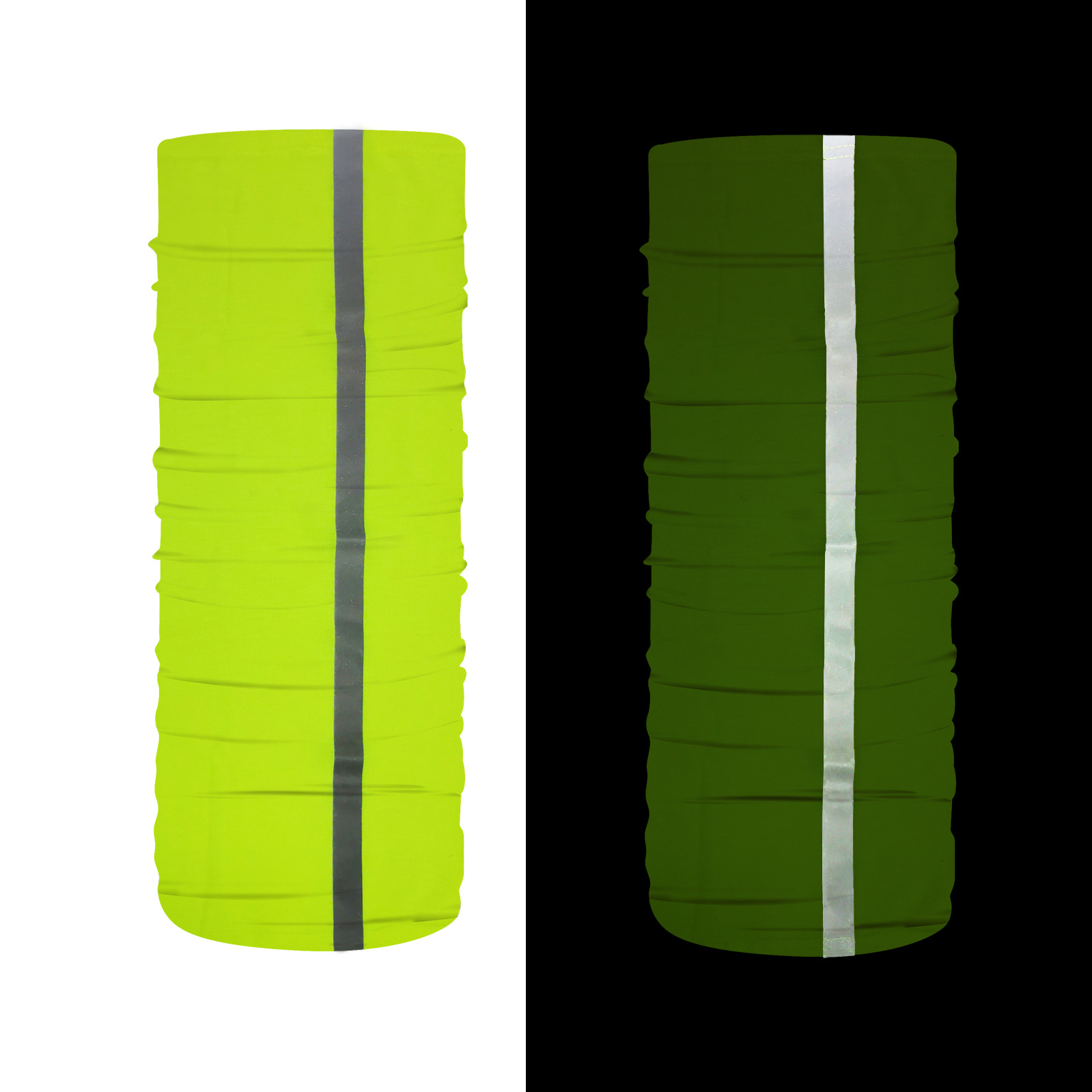Customized Multifunctional Magic Scarf with Fluorescent Yellow-Green Reflective Strips for Hiking, Fishing, and Sun Protection, Specifically Designed for Nighttime Use
