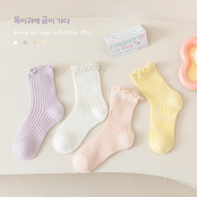 儿童袜子批发女童韩版透气网眼袜女宝宝木耳边中筒无骨卡丝棉袜潮