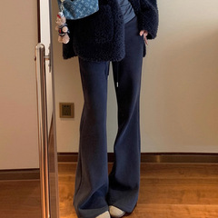 E go studオリーパイル内胆ねじウエストベルトマイクロラッパ版長ズボン女性秋冬カジュアルモップ