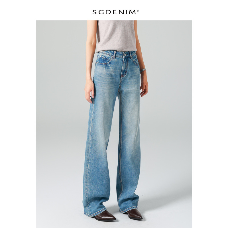 High-Waisted Narrow Straight-Leg Jeans for Women, Light Blue, Stretchy, Comfortable, Slimming, Versatile, New Autumn Style 26