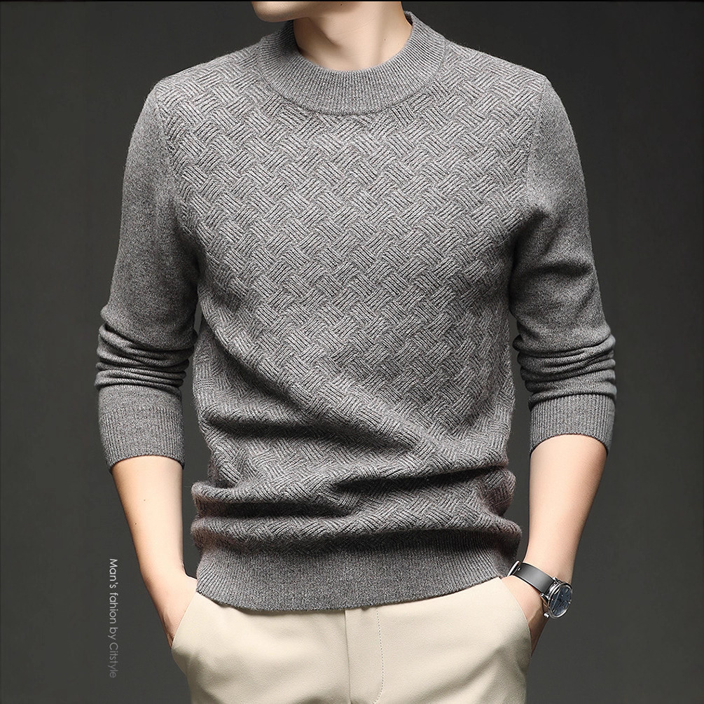 Jacquard de diamante suéter otoño y invierno camiseta de punto nuevo hombre casual de manga larga con camiseta de lana