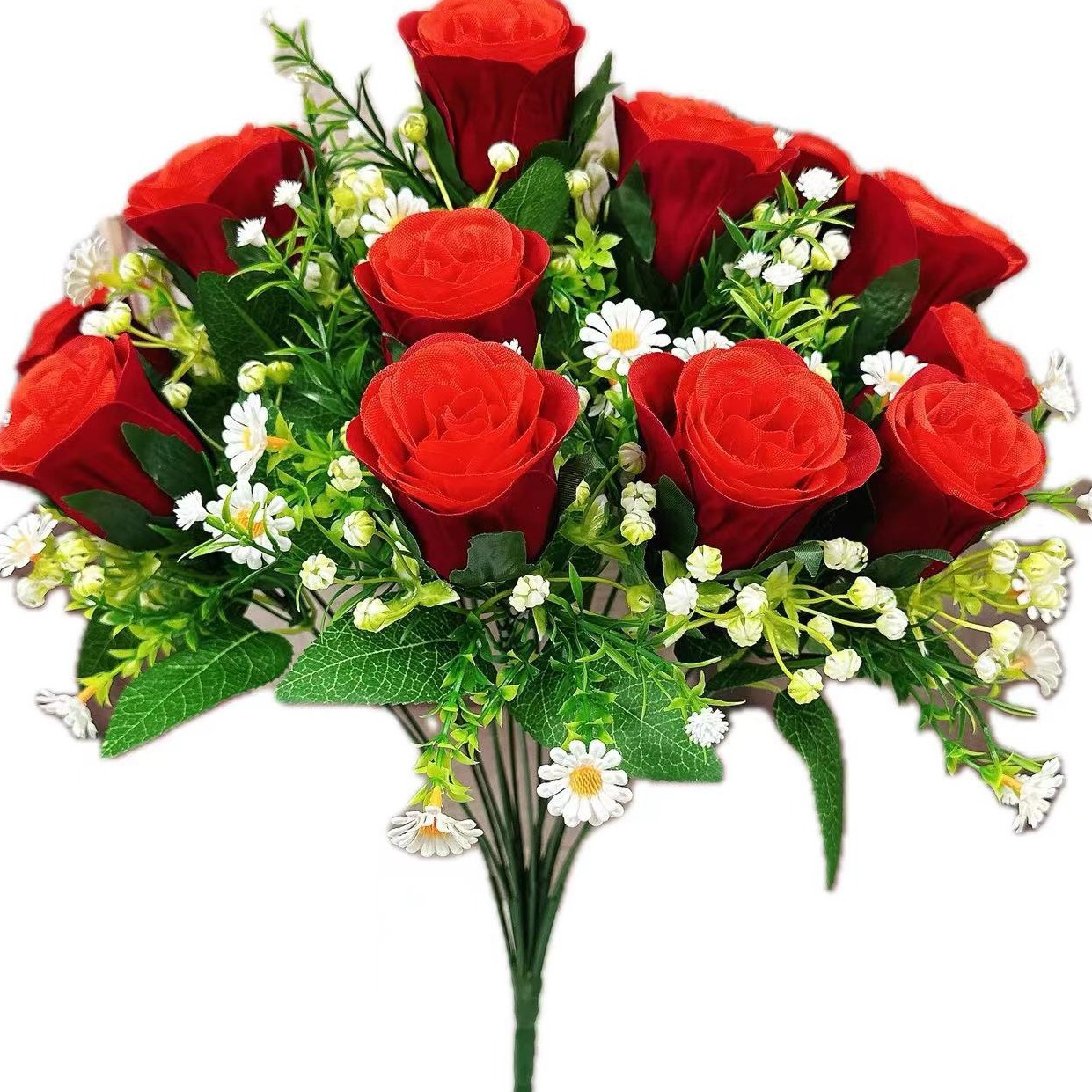 Flores falsas 18 flores de rosa rosa de tela de peluche de mano novia flor interior flor de seda flor de plástico