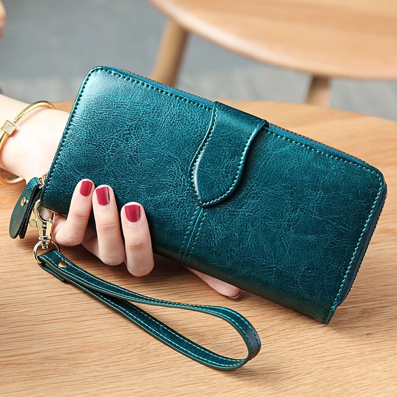 2024 New Vintage Imitation Cowhide Long Women's Wallet Women's Genuine Leather Large Capacity Zipper Wallet Trendy Wallet