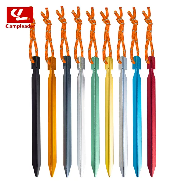 Outdoor 18cm triangular ground pegs, lightweight and thickened aluminum alloy camping accessories, canopy tent beach ground pegs with rope