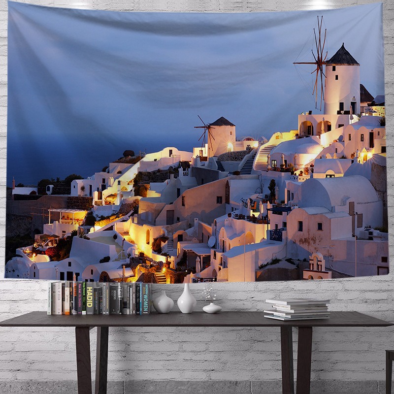 Transfronterizo griego fresco paisaje impresión decorativa de tela de renovación de la sala de tela de fondo vivo fábrica de tela al por mayor