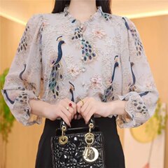 雪纺大码衬衫女2025夏季新款时尚宽松防晒冰丝七分袖碎花小衫上衣