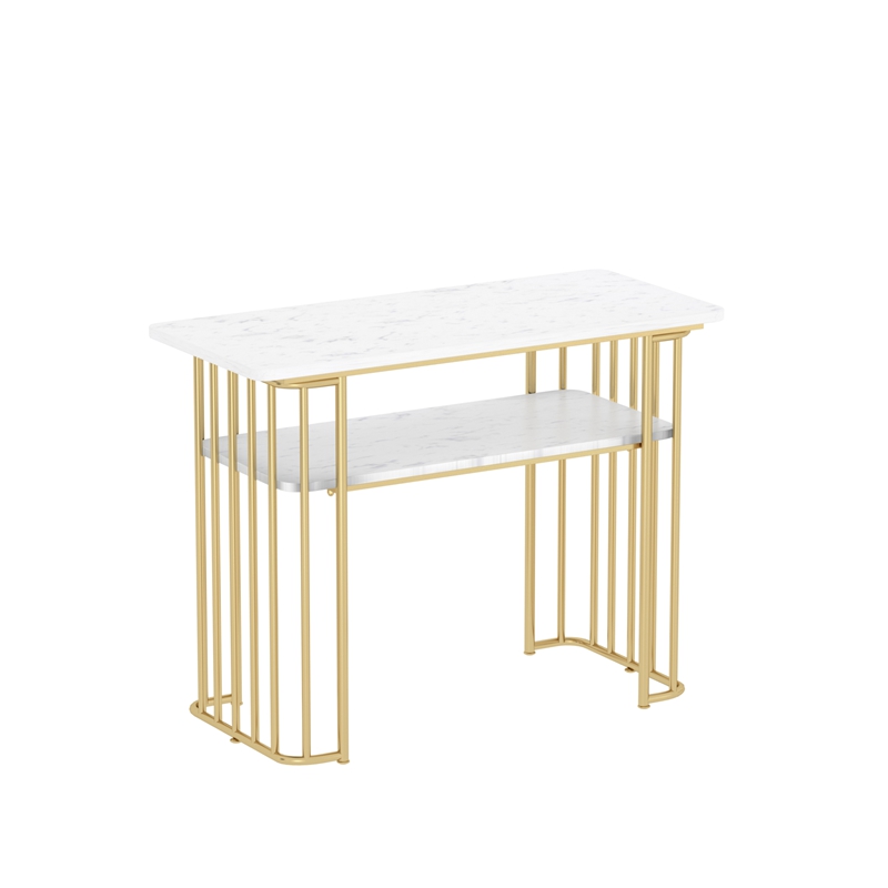 Nórdico de hierro forjado de doble capa de mesa de manicuras de mármol, sofá y silla red, mesa de manicuras de oro para una persona doble