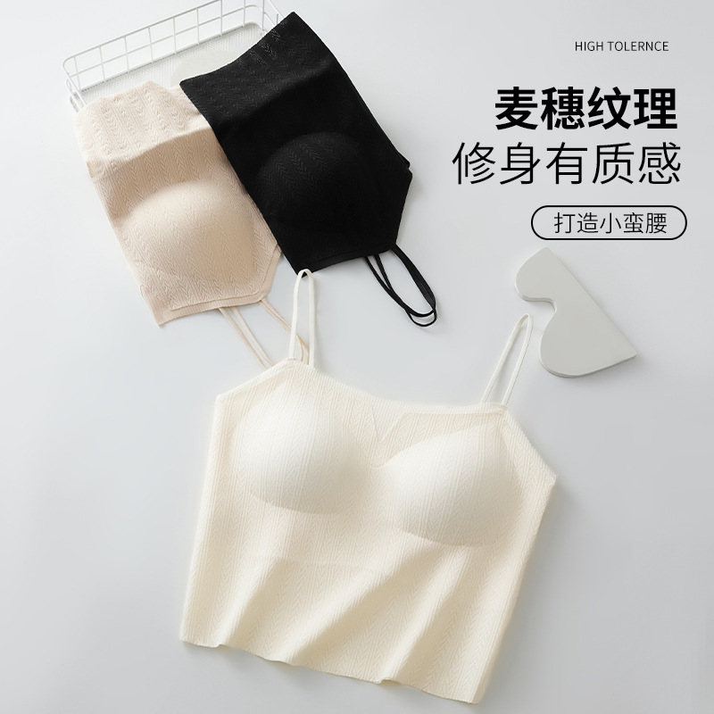 Ropa interior de cabestrillo de espalda fina de verano con almohadilla para el pecho Sujetador de una pieza sin uso con base interior y chaleco de tubo para mujer