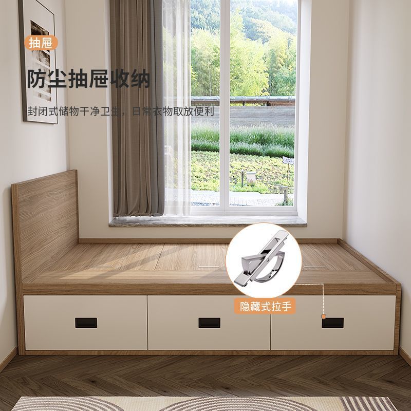 Modern Simple Tatami Bed with 3x Storage Drawers, Space-Saving Design, Customizable Plywood Tatami Single Bed