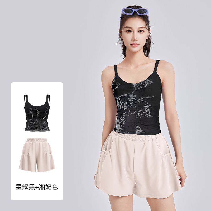 Juyitang nuevo estilo estampado de estilo nacional honda traje de yoga traje de fitness deportivo de copa fija de una pieza para mujer