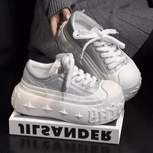 珠光擦色金色字母厚底松糕休闲面包鞋溶解鞋小个子6cm小白鞋女鞋