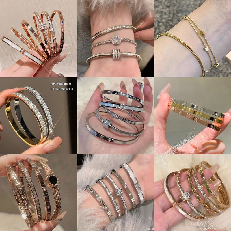 Light Luxury High-end Sense Micro-inlaid Diamond Bracelet Women's Fashionable Simple Titanium Steel Color-free Bracelet Couple's All-match First Jewelry