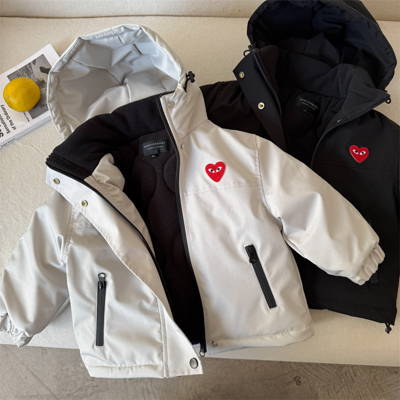 Abrigo de limón salado para siete niños, niños y niñas de invierno, chaqueta con capucha de la marca de moda del amor, chaqueta de algodón cortavientos gruesa de terciopelo para bebés