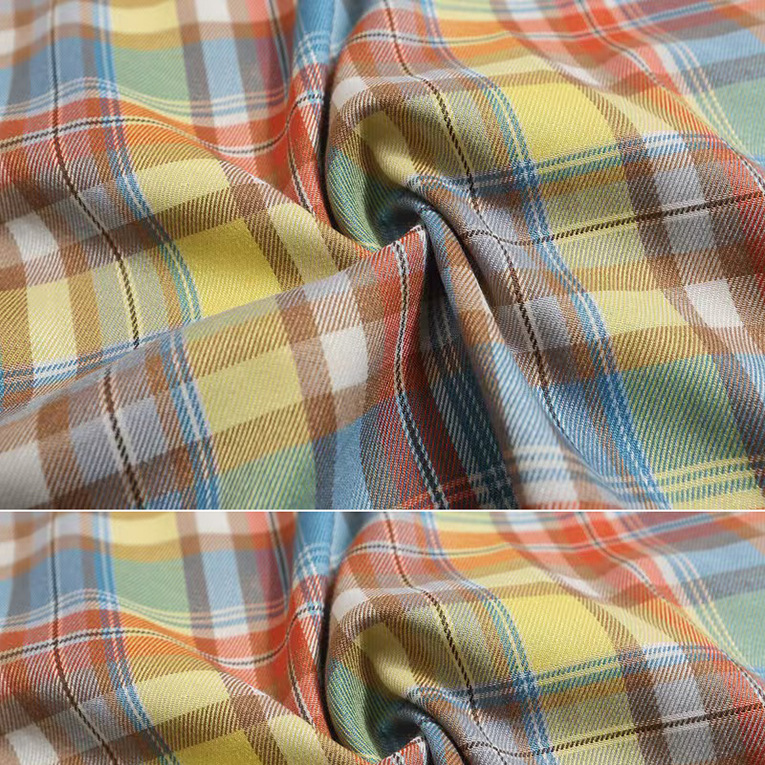 彩虹色童装彩色格纹潮牌橙黄色格子面料涤弹色织丰收节格子布