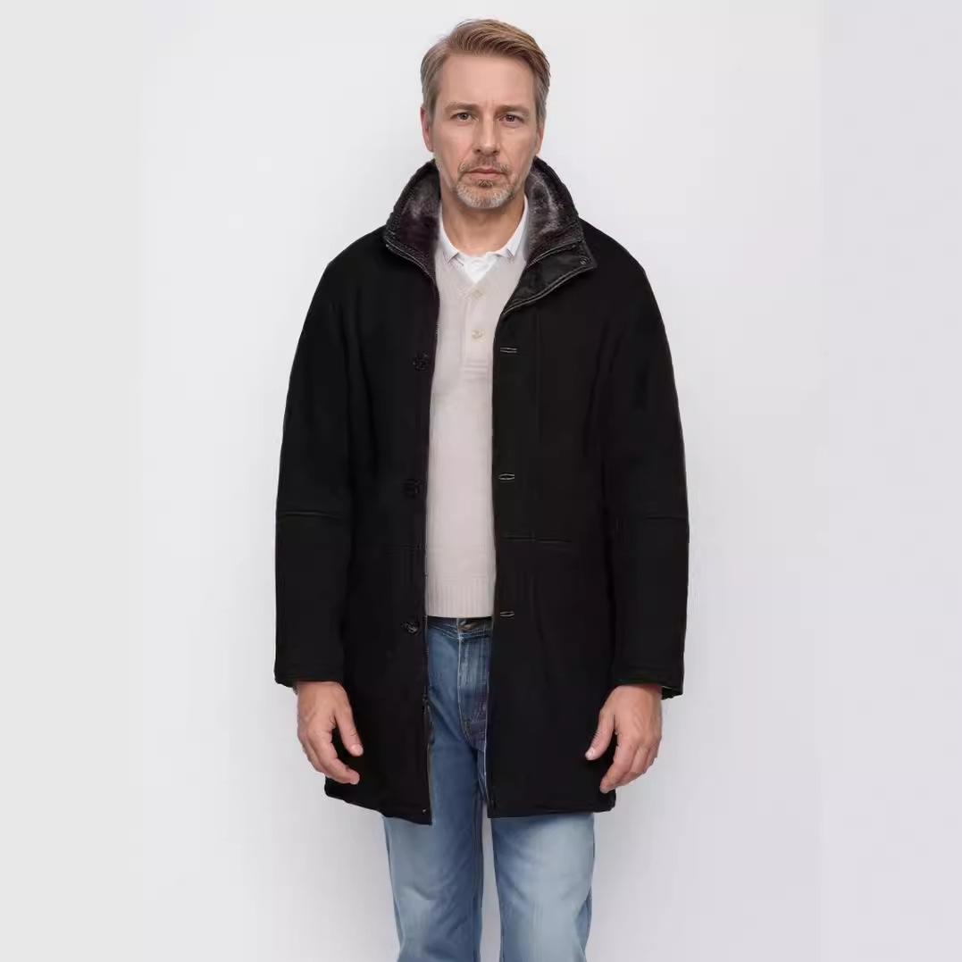 Giacca da uomo in lana con pelliccia integrata di media lunghezza autunno e inverno 2024_voghion.com