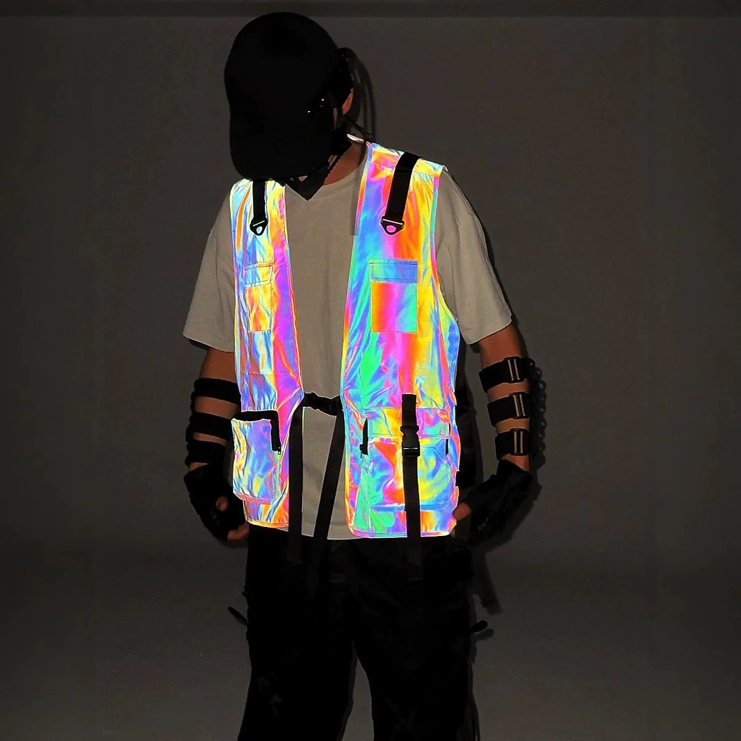 Многокарманный красочный светоотражающий функциональный жилет мужской прилив хип-хоп карман сюртук верховой езды на открытом воздухе плюс размер повседневная куртка