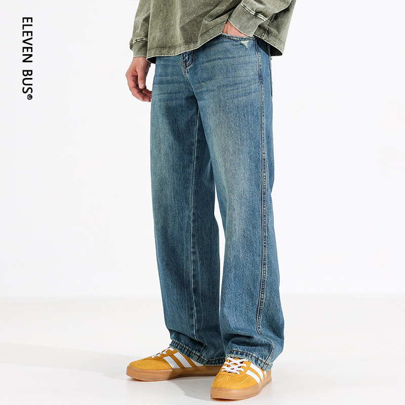 American Blue Straight Jeans Men's Spring and Summer Youth Retro Washed Loose Long Pants Factory Dropshipping