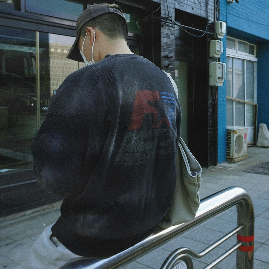 FarArchive23aw de alta calidad limpia lavados con agua de carreras impresión de hombro bordado de cuello redondo de moda nicho chaqueta