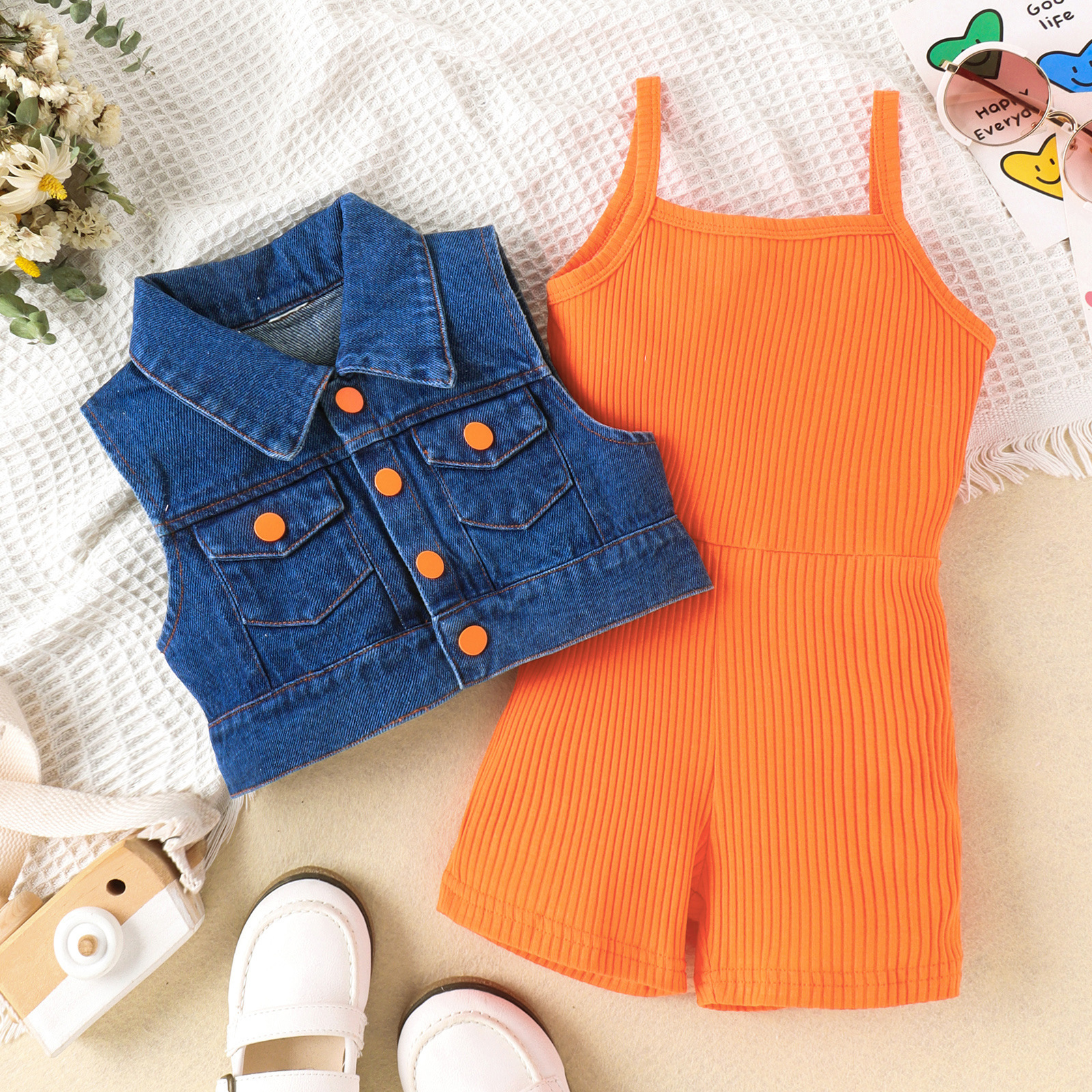 208g Weight Kids Clothing Sets Children's Clothing Type Sleeveless Sleeve Length Polyester Fabric Type Shorts Sets Sets Type 2 Pieces Set Quantity Daily Occasion Turndown Neckline Comfort Function Regular Fit Fit Type Solid Color Pattern Summer, Spring Season Girl'S Gender Casual Style Casual Solid Color Polyester Girls Clothing Sets 2