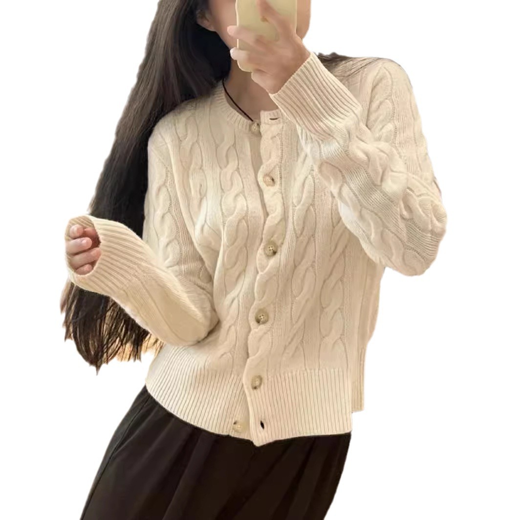 RL RAFF [울 80% 캐시미어 가디건] 포니 로고 자수 여성용 새 케이블 타이 |