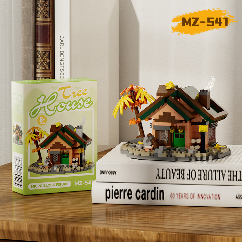 Bloques de construcción de casas de madera en el bosque, escena de calle, molino de viento hecho a mano, casa del árbol, juguetes educativos para niños, Día del Niño
