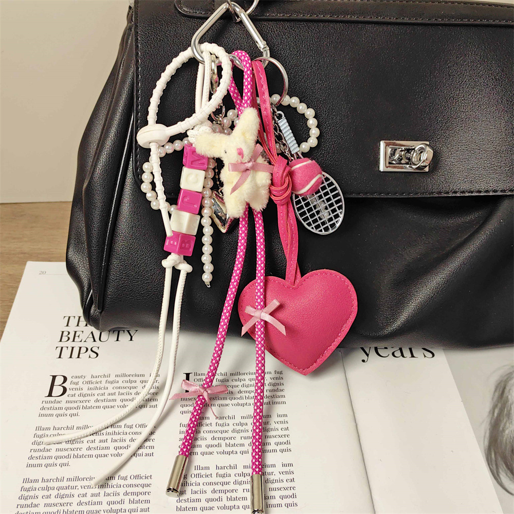 62g Weight 1 Piece PU Imitation Pearl Plush Little Bear Heart Shape Heart Clasp Closure Bag Charms