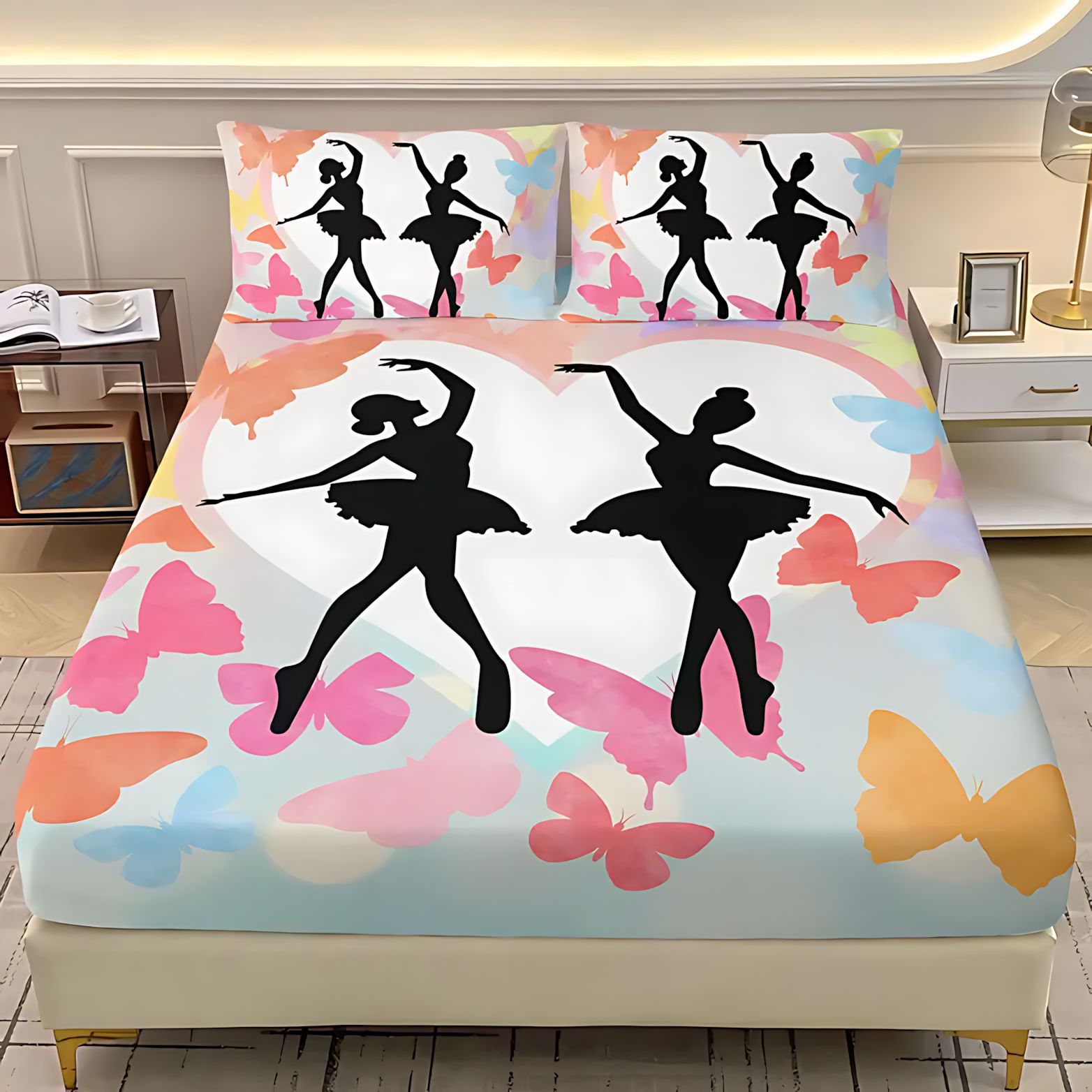 TEMU / JIT transfronterizo textil doméstico niña ballet temático patrón de impresión digital HD cama gaza pillow cover set