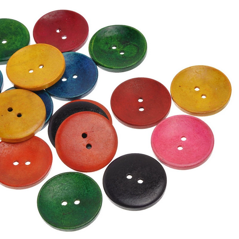 Заводской магазин (цвет) микс круглая деревянная кнопка с двойным отверстием 40 мм x 40 мм-20 Аксессуары для ювелирных изделий