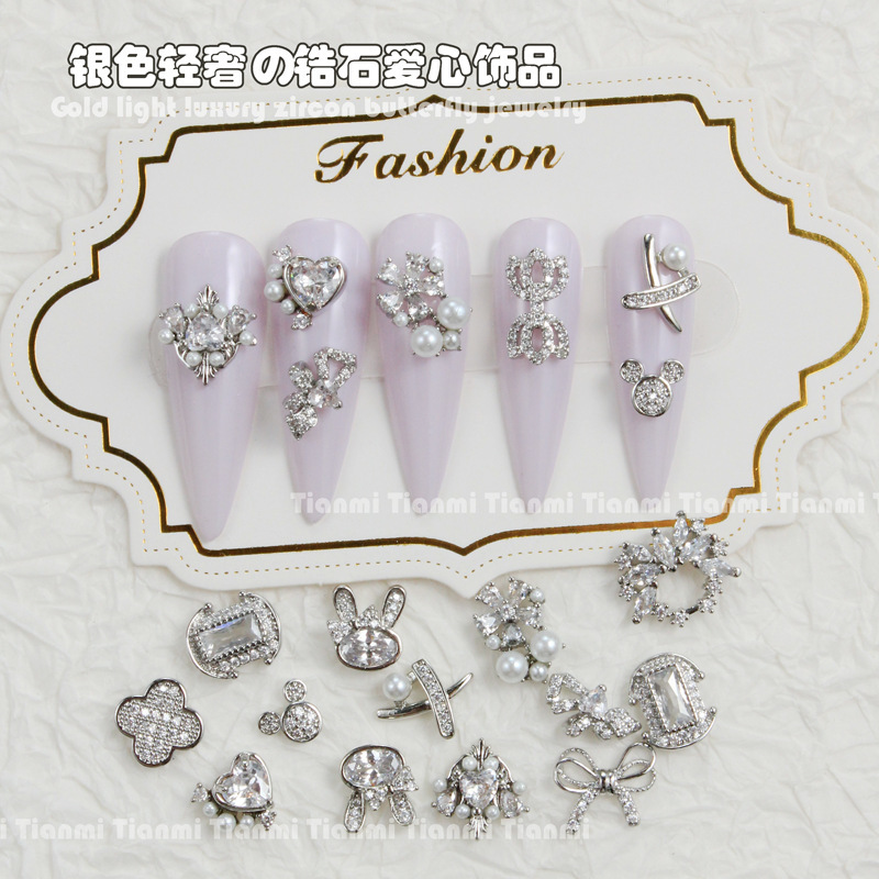 2022 new bow silver flash zircon nail drill Net red explosions nail jewelry wholesale 2022 new bow silver flash zircon nail drill Net red explosions nail jewelry wholesale