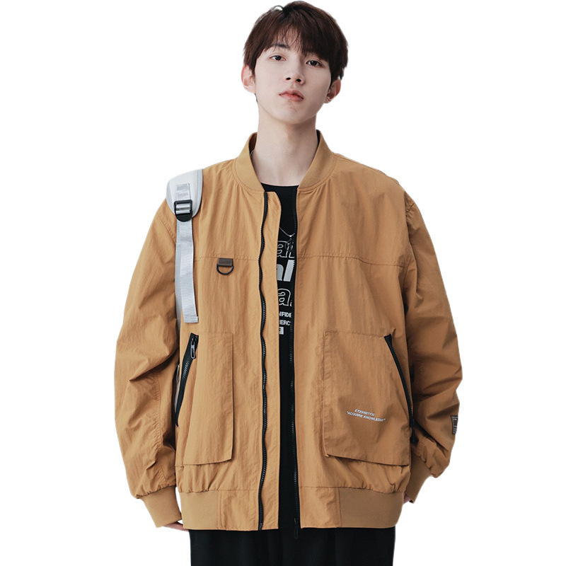 Calle Hip Hop Función Viento Bolsillo Béisbol Chaqueta Hombre Chaqueta Suelta Casual de pareja 23003