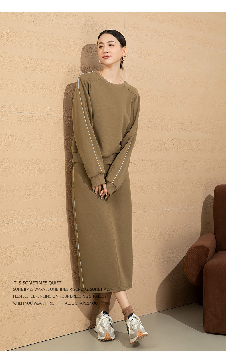 Bộ đầm áo sweatshirt và chân váy hai mảnh phong cách châu Âu — Màu cà phê chi tiết 16