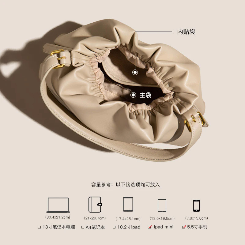 2026 New Niche Luxury Handbag For Women, Fashionable Versatile Shoulder Bag, Casual Top Grain Cowhide Crossbody Cloud Bag - Thumbnail 4