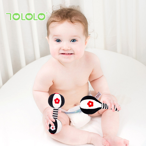 TOLOLO newborn black and white sand hammer hand rattle baby visual training hand dumbbell baby toy