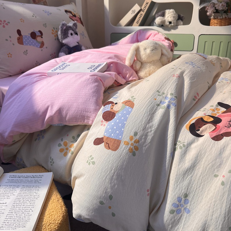 Ins Style Kapok Cloud-Like Wrinkled Yarn Printed Dormitory Bunk Bed Student Three-Piece Set 1.8m Quilt Cover Bed Sheetss