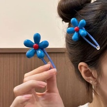 韩国东大门新款蓝色花朵发夹女侧边刘海侧边夹子头饰甜美少女发饰