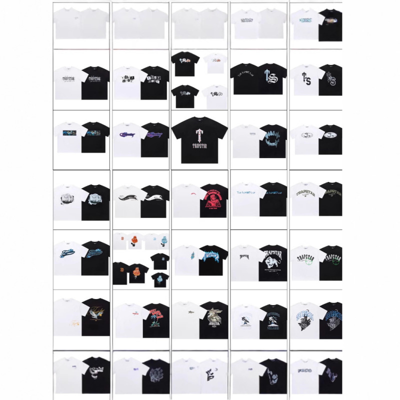 Cross-Border Export Summer Trapstar European and American Trendyy Pure Cotton T-Shirts for Men and Women, Round Neck Breathable Printed Short Sleeves Cross-Border Export Summer Trapstar European and American Trendyy Pure Cotton T-Shirts for Men and Women, Round Neck Breathable Printed Short Sleeves