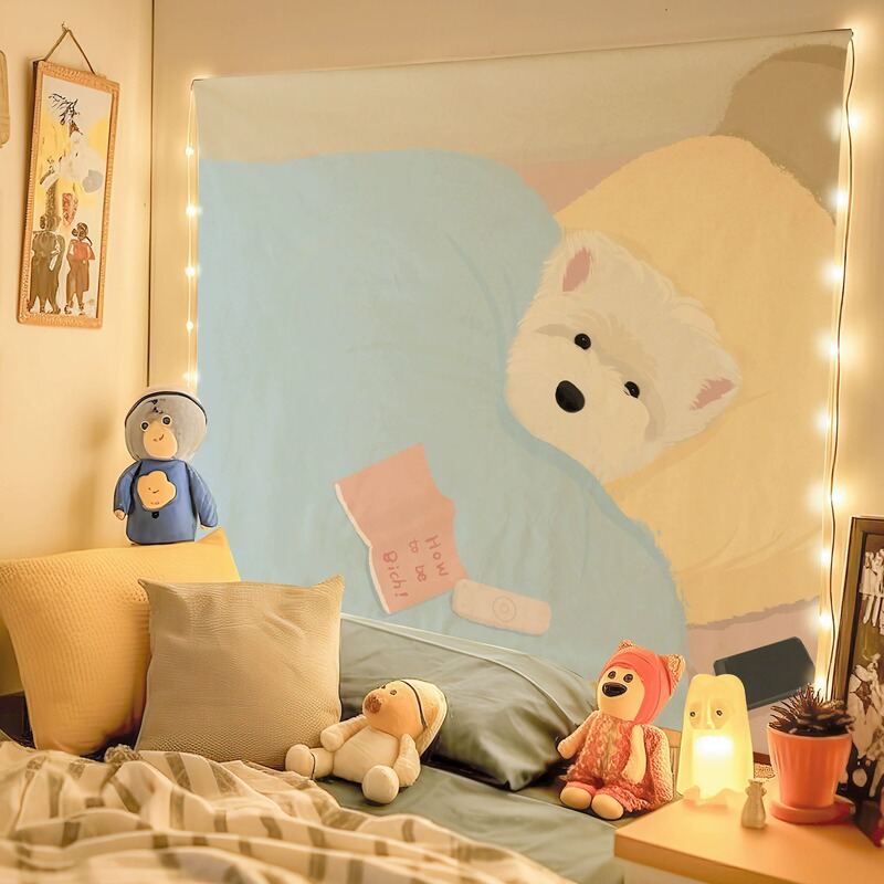 Cartoon dog wall hanging tapestry, ins-style room headboard decoration, tapestry for dormitory and rental housing, DIY wall hanging fabric Cartoon dog wall hanging tapestry, ins-style room headboard decoration, tapestry for dormitory and rental housing, DIY wall hanging fabric