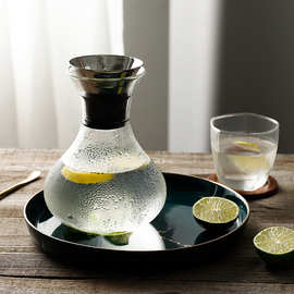 创意透明玻璃果汁饮料壶 夏季大容量圆肚丹麦壶高颜值玻璃冷水壶