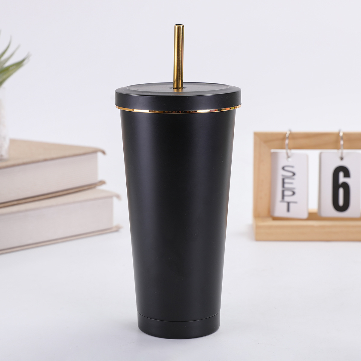 Taza de paja de acero inoxidable de doble capa de gran capacidad 750ml taza de café de perla vacío de mano taza de automóvil de hielo