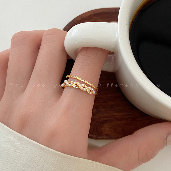 One size design sophisticated adjustable ring pearl with pigtail…
