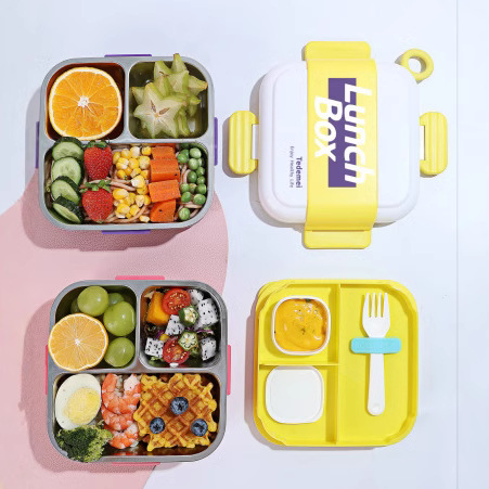 源头便捷长方形正方形提手式带餐具单层双层不锈钢塑料饭盒午餐盒