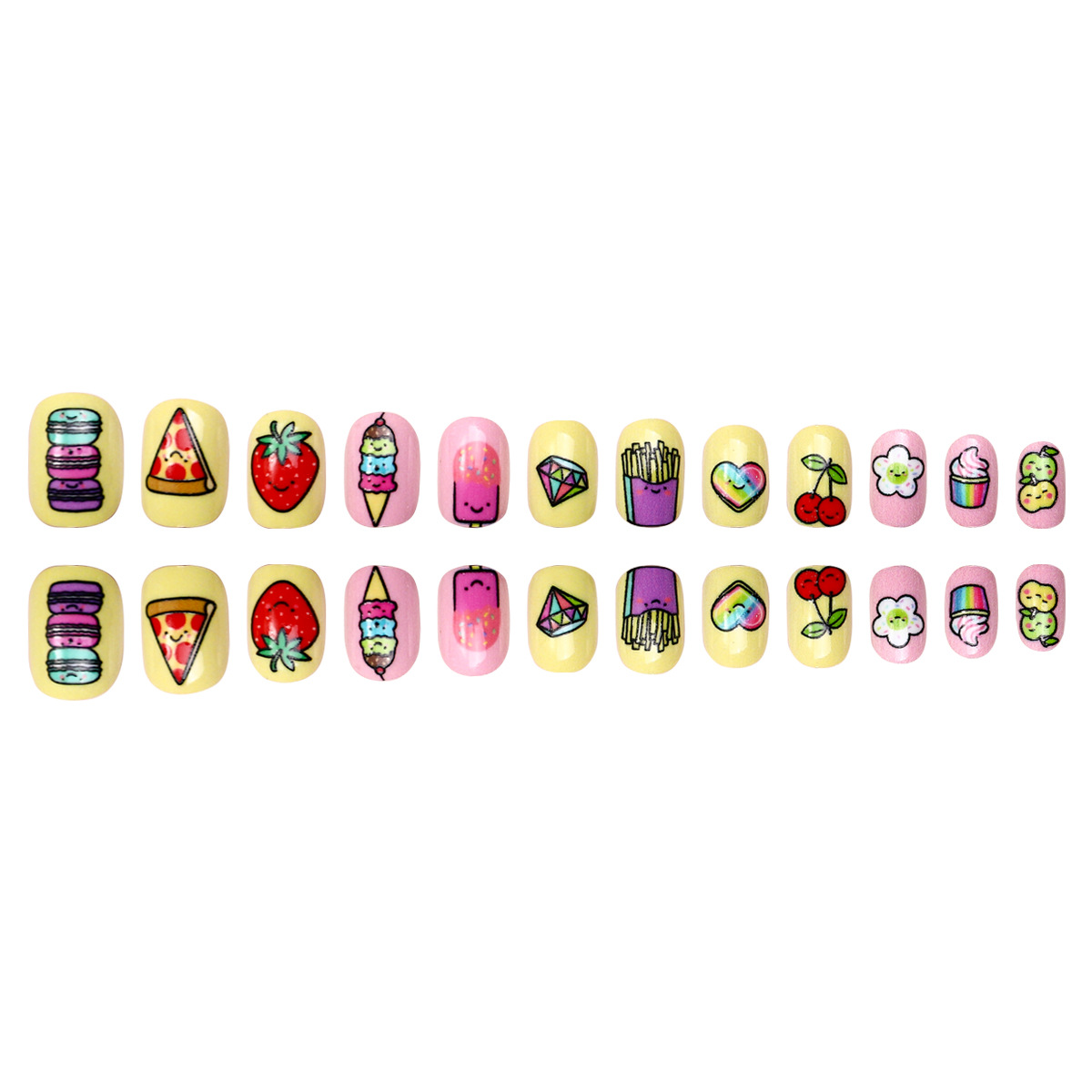 Nuevos niños hermosos vestir uñas dibujos animados pintados a mano parches de uñas infantiles cortos de 24 piezas en caja