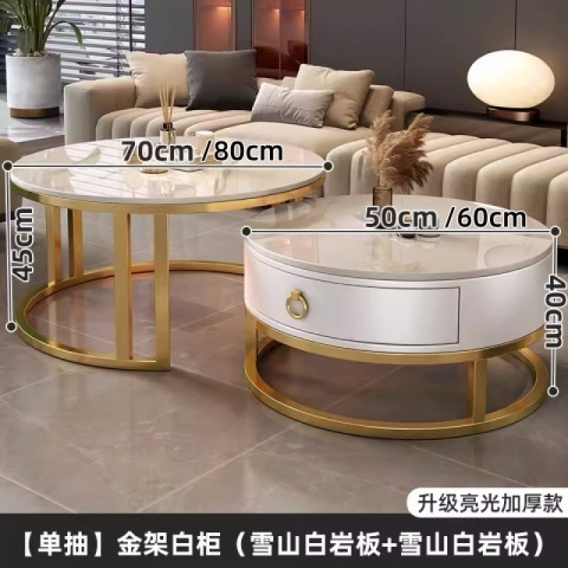 Mesa de centro redonda de pizarra de roca, sala de estar, hogar 2024, nuevo apartamento pequeño, minimalista, ligero, lujo, sensación de alta gama